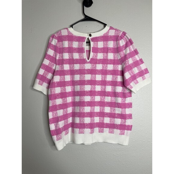 Maeve Anthropologie Pink Gingham Knit Top Cottagecore L - Picture 4 of 5